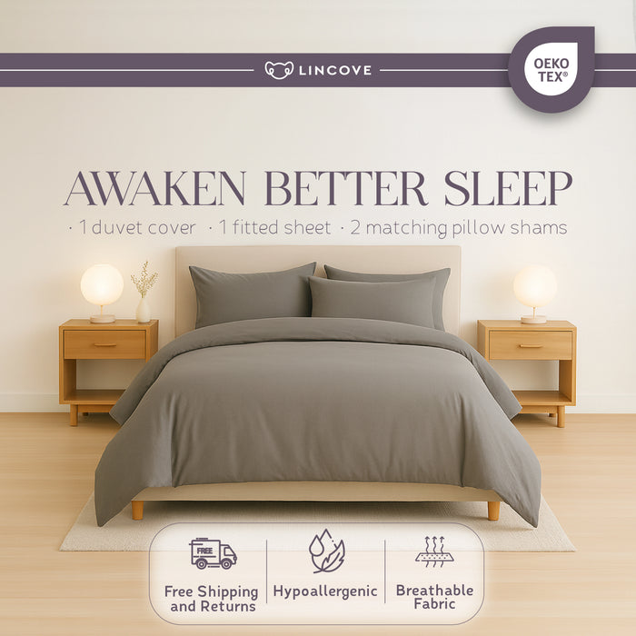 100% Cotton Duvet Cover Set, Graphite - Classic Hotel Collection