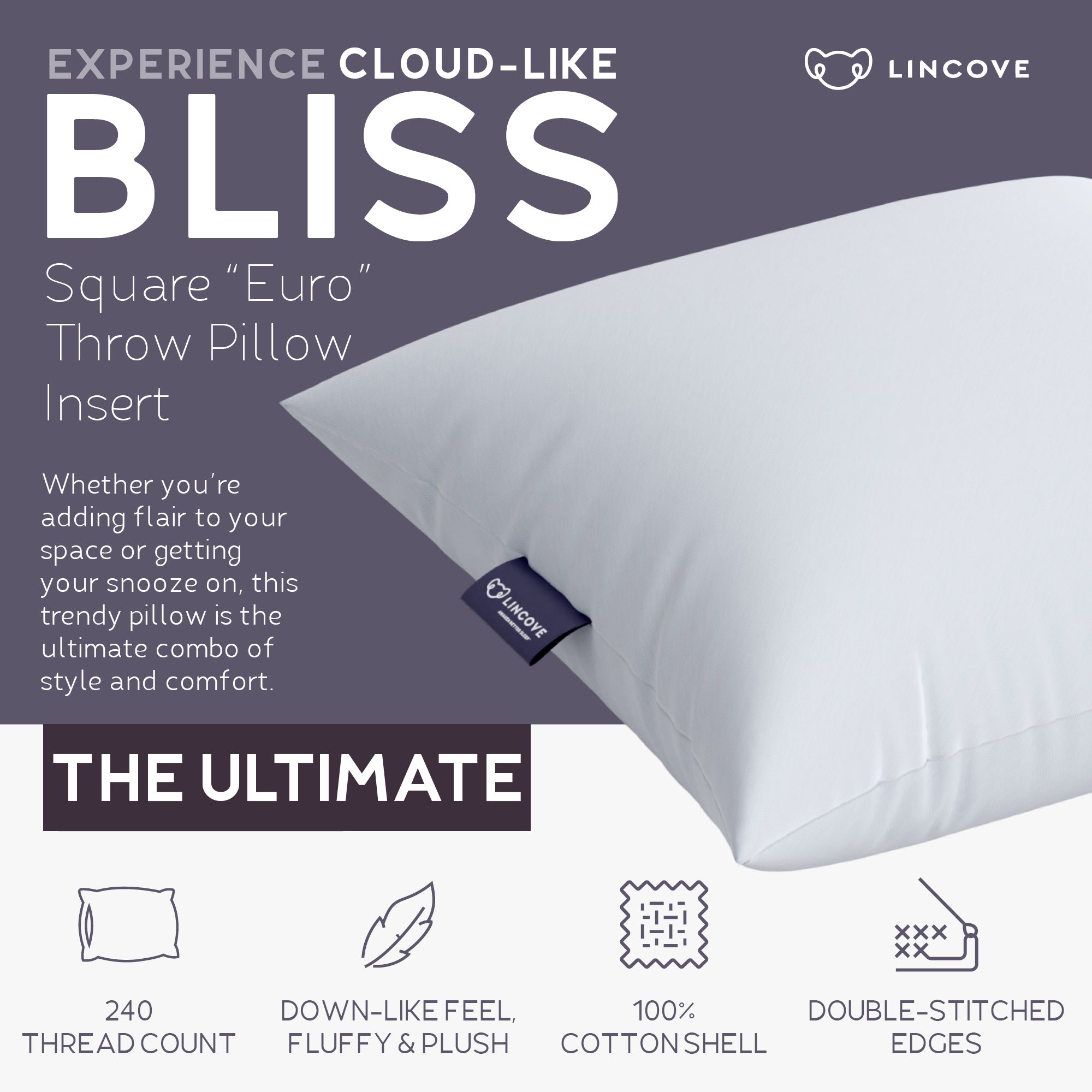 2 Pack Down Alternative Throw Pillow Insert - 18 X 18 Square